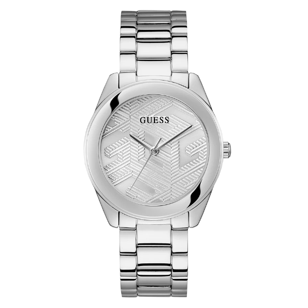 Guess Cubed Silver Stainless Steel Silver Dial Quartz Watch for Ladies - GW0606L1