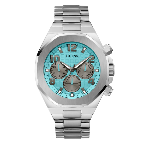 Guess Empire Silver Stainless Steel Tiffany Blue Dial Quartz Watch for Gents - GW0489G3