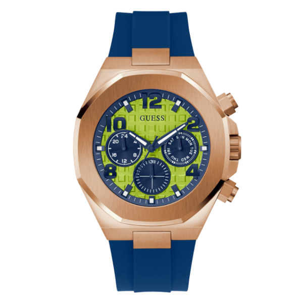 Guess Empire Blue Silicone Strap Lime Green Dial Quartz Watch for Gents - GW0583G3