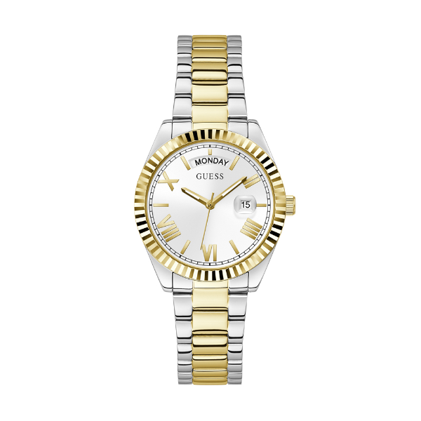 Guess Luna Two-tone Stainless Steel Silver Dial Quartz Watch for Ladies - GW0308L6