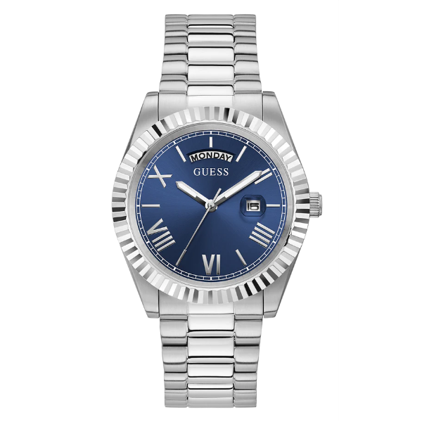 Guess Connoisseur Silver Stainless Steel Blue Dial Quartz Watch for Gents - GW0265G7