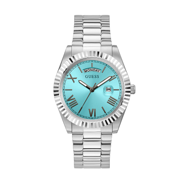 Guess Connoisseur Silver Stainless Steel Tiffany Blue Dial Quartz Watch for Gents - GW0265G11