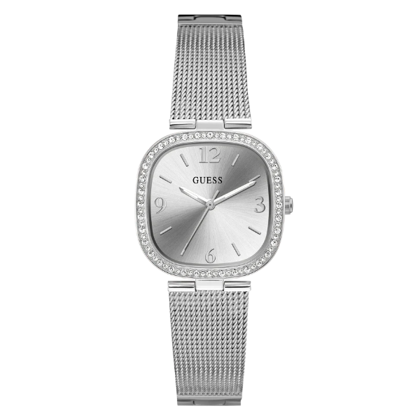 Guess Tapestry Silver Mesh Bracelet Silver Dial Quartz Watch for Ladies - GW0354L1