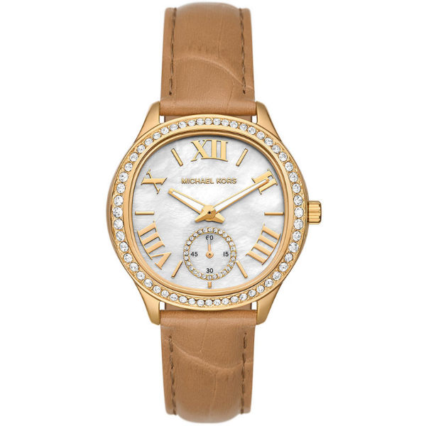 Michael Kors Sage Brown Leather Strap Mother Of Pearl Dial Quartz Watch for Ladies - MK4819