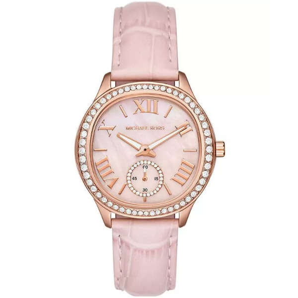 Michael Kors Sage Pink Leather Strap Pink Mother Of Pearl Dial Quartz Watch for Ladies - MK4820