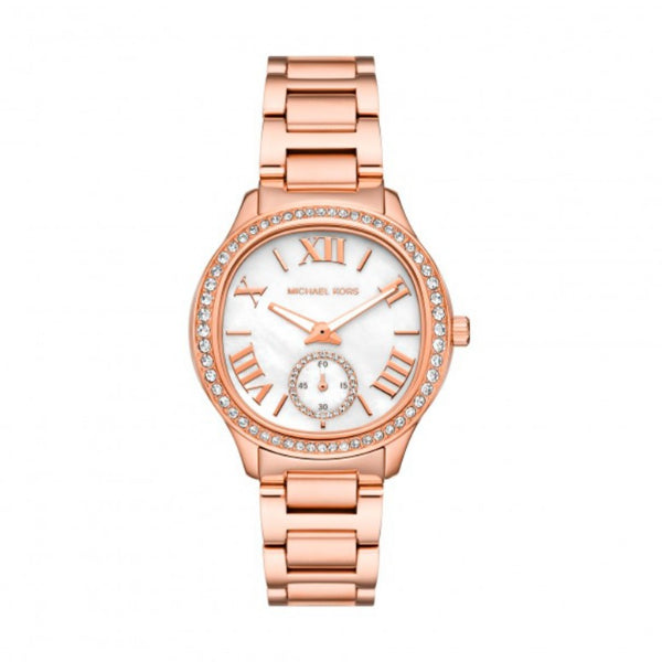 Michael Kors Sage Rose Gold Stainless Steel Mother Of Pearl Dial Quartz Watch for Ladies - MK4806