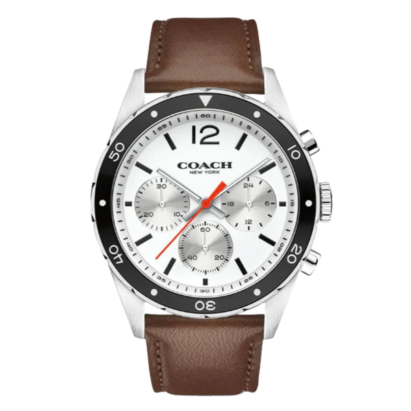Coach Sullivan Brown Leather Strap White Dial Chronograph Quartz Watch for Gents - 14602057