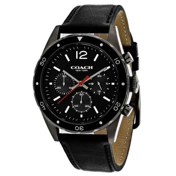 Coach Sullivan Black Leather Strap Black Dial Chronograph Quartz Watch for Gents - 14602039