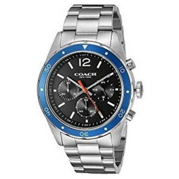 Coach Sullivan Silver Leather Strap Black Dial Chronograph Quartz Watch for Gents - 14602085