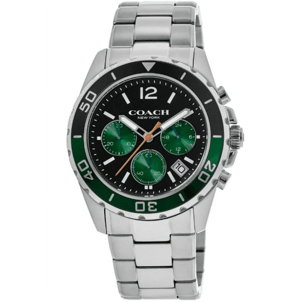 Coach Kent Silver Stainless Steel Black/Green Dial Chronograph Quartz Watch for Gents - 14602557