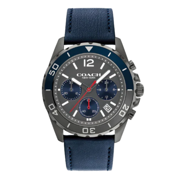 Coach Kent Blue Leather Strap Grey Dial Chronograph Quartz Watch for Gents - 14602558
