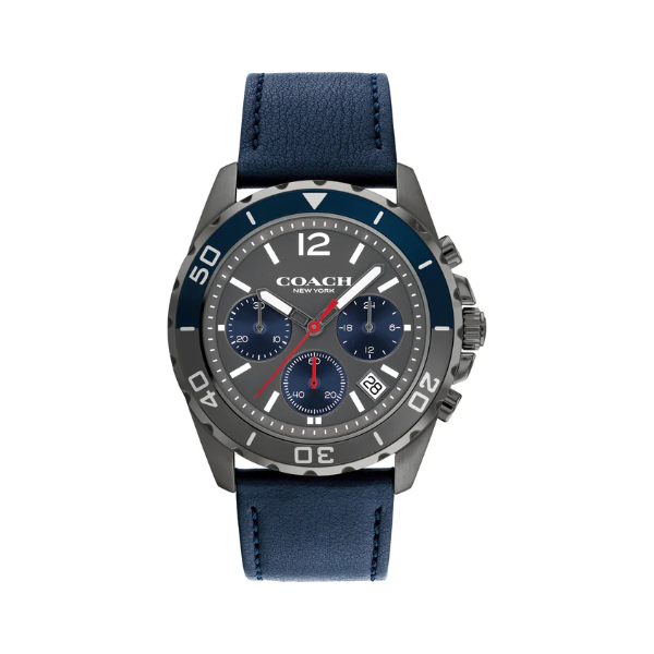 Coach Kent Blue Leather Strap Grey Dial Chronograph Quartz Watch for Gents - 14602558