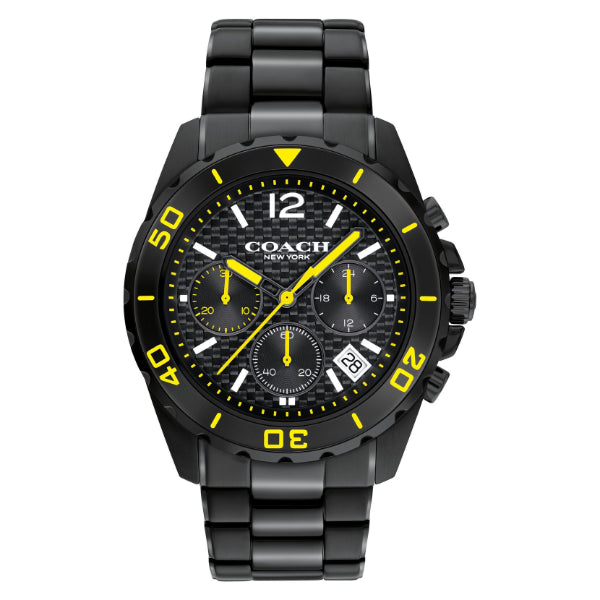 Coach Kent Black Stainless Steel Black/Yellow Dial Chronograph Quartz Watch for Gents - 14602563