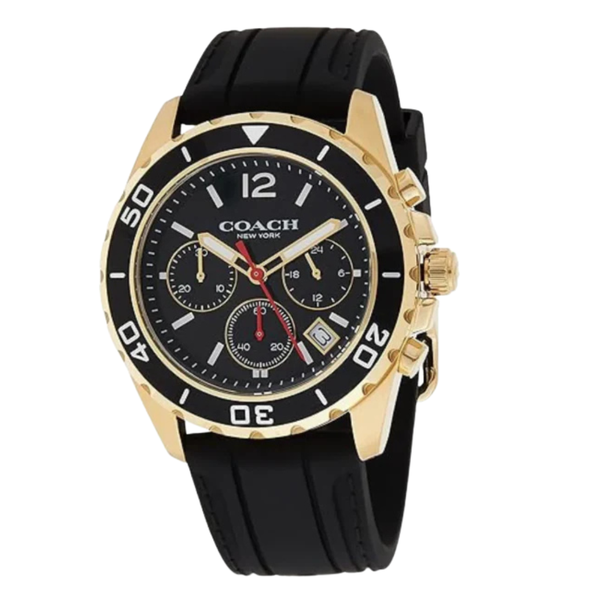 Coach Kent Black Silicone Strap Black Dial Chronograph Quartz Watch for Gents - 14602564