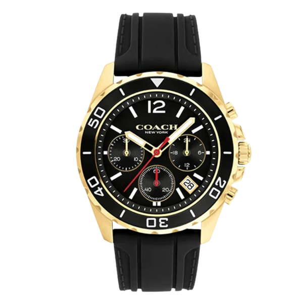 Coach Kent Black Silicone Strap Black Dial Chronograph Quartz Watch for Gents - 14602564