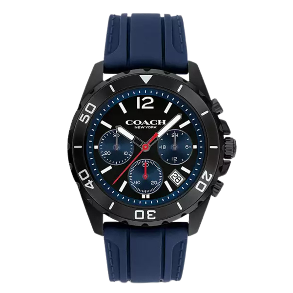 Coach Kent Blue Silicone Strap Black Dial Chronograph Quartz Watch for Gents - 14602566