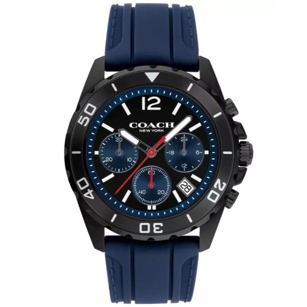 Coach Kent Blue Silicone Strap Black Dial Chronograph Quartz Watch for Gents - 14602566