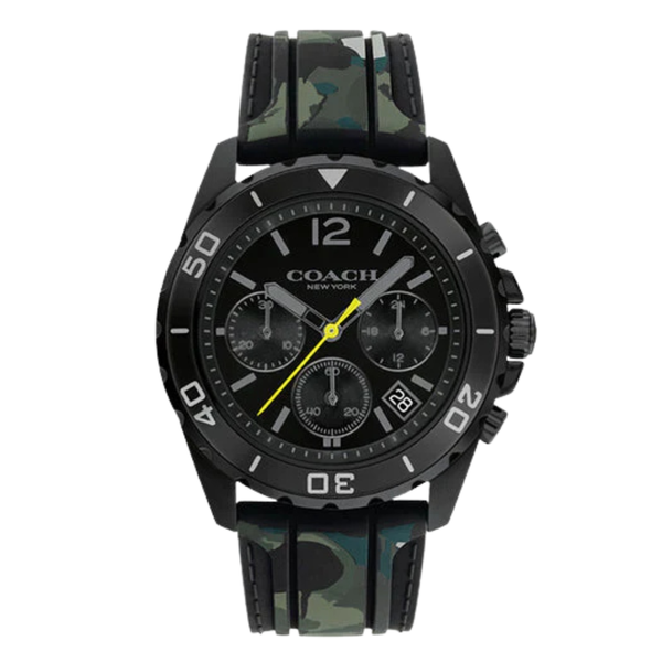 Coach Kent Camo Multi Color Silicone Strap Black Dial Chronograph Quartz Watch for Gents - 14602567
