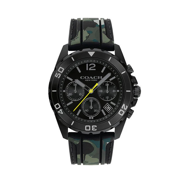 Coach Kent Camo Multi Color Silicone Strap Black Dial Chronograph Quartz Watch for Gents - 14602567