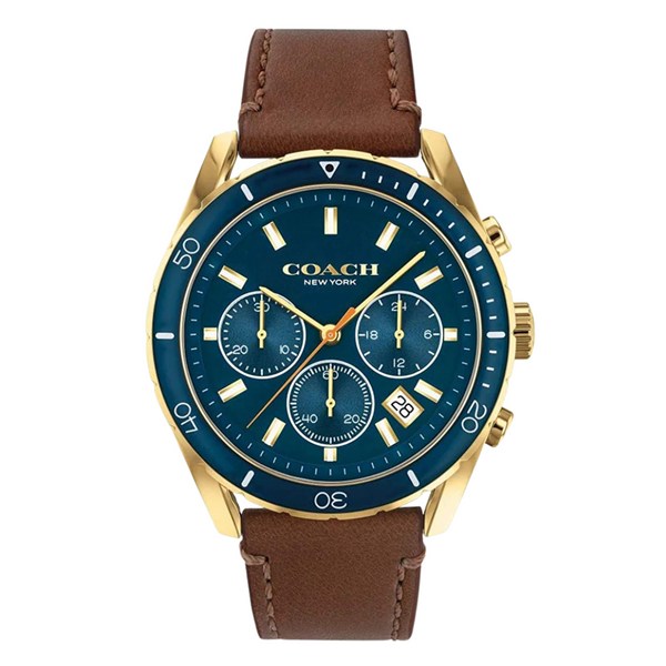 Coach Preston Brown Leather Strap Blue Dial Chronograph Quartz Watch for Gents - 14602513