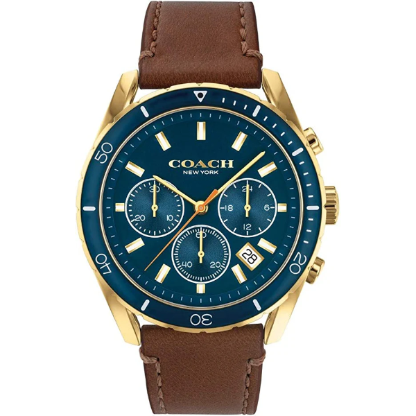 Coach Preston Brown Leather Strap Blue Dial Chronograph Quartz Watch for Gents - 14602513