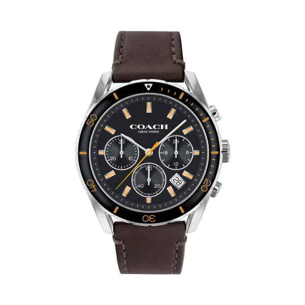 Coach Preston Brown Leather Strap Black Dial Chronograph Quartz Watch for Gents - 14602514