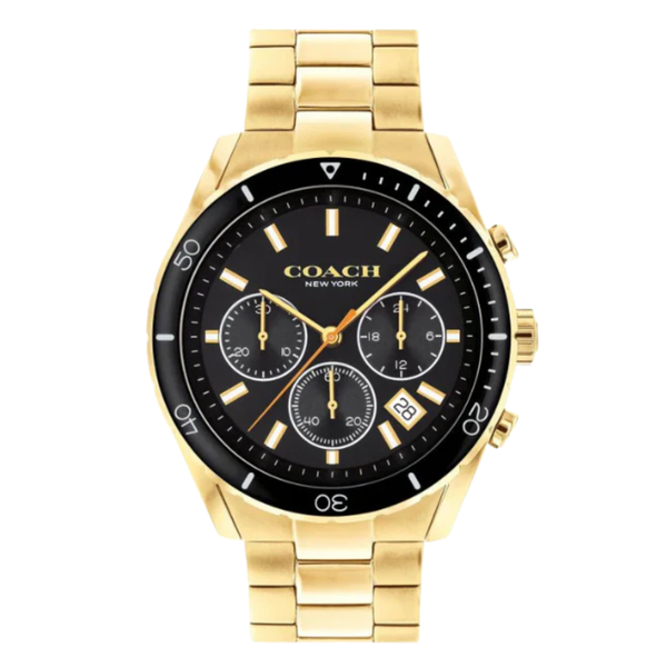 Coach Preston Gold Stainless Steel Black Dial Chronograph Quartz Watch for Gents - 14602517
