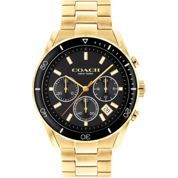 Coach Preston Gold Stainless Steel Black Dial Chronograph Quartz Watch for Gents - 14602517