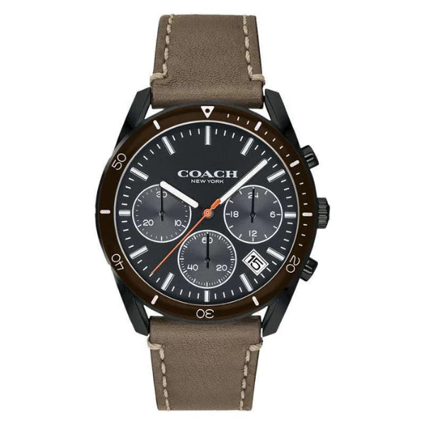 Coach Thompson Olive Leather Strap Black Dial Chronograph Quartz Watch for Gents - 14602408