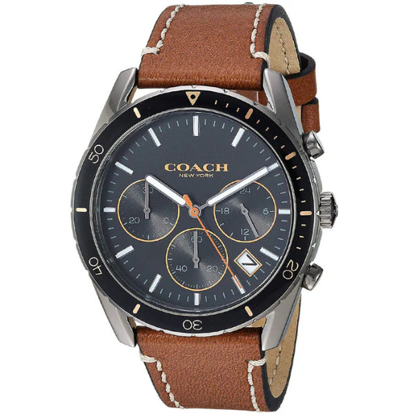 Coach Thompson Brown Leather Strap Black Dial Chronograph Quartz Watch for Gents - 14602410