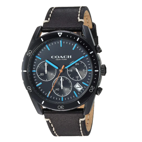 Coach Thompson Black Leather Strap Black Dial Chronograph Quartz Watch for Gents - 14602412