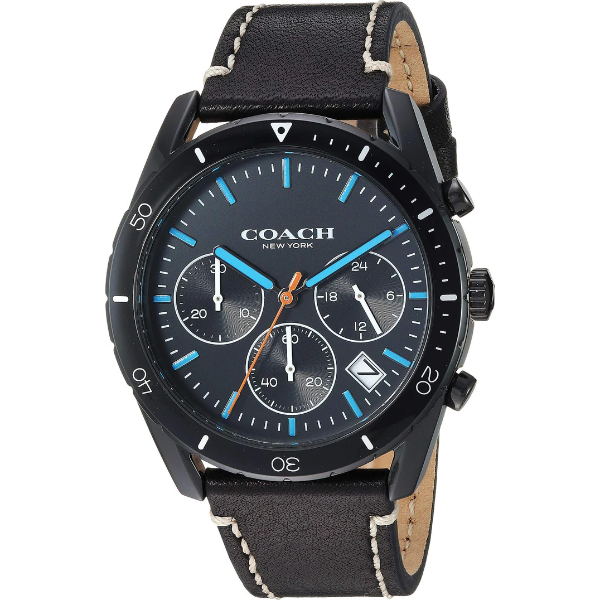 Coach Thompson Black Leather Strap Black Dial Chronograph Quartz Watch for Gents - 14602412