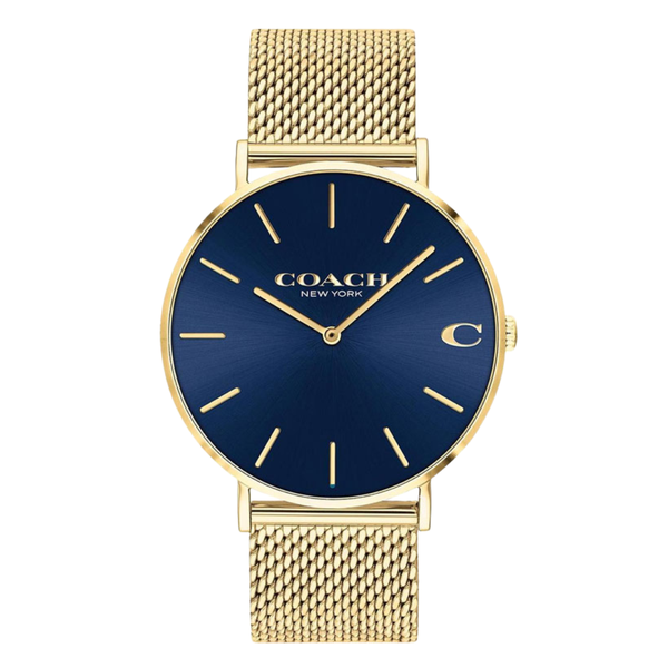 Coach Charles Gold Mesh Bracelet Blue Dial Quartz Watch for Gents - 14602551