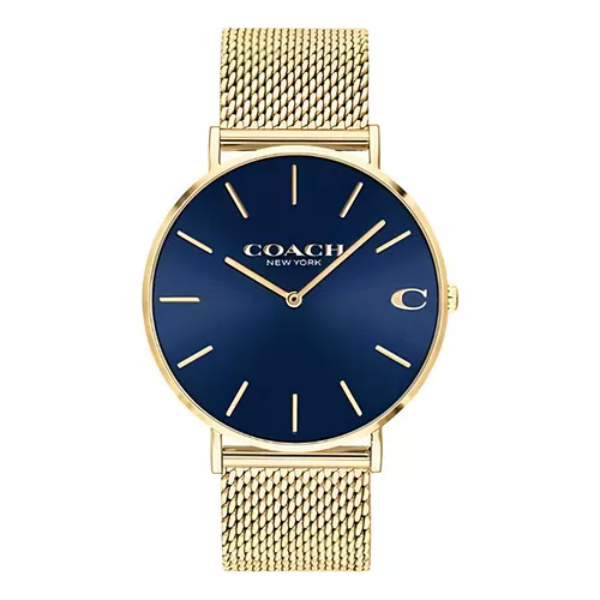 Coach Charles Gold Mesh Bracelet Blue Dial Quartz Watch for Gents - 14602551