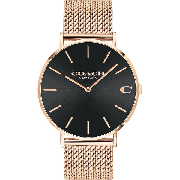 Coach Charles Rose Gold Mesh Bracelet Black Dial Quartz Watch for Gents - 14602552