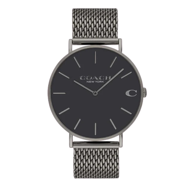 Coach Charles Grey Mesh Bracelet Black Dial Quartz Watch for Gents - 14602145