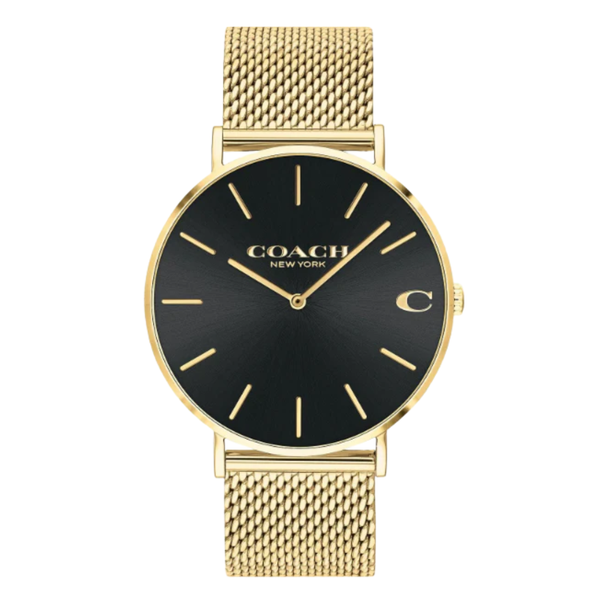 Coach Charles Gold Mesh Bracelet Black Dial Quartz Watch for Gents - 14602440