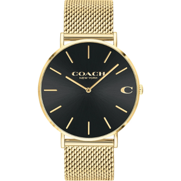 Coach Charles Gold Mesh Bracelet Black Dial Quartz Watch for Gents - 14602440