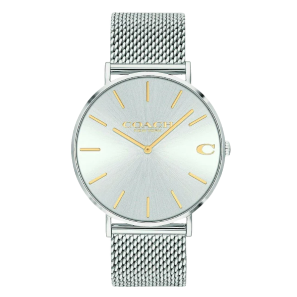 Coach Charles Silver Mesh Bracelet Silver Dial Quartz Watch for Gents - 14602439