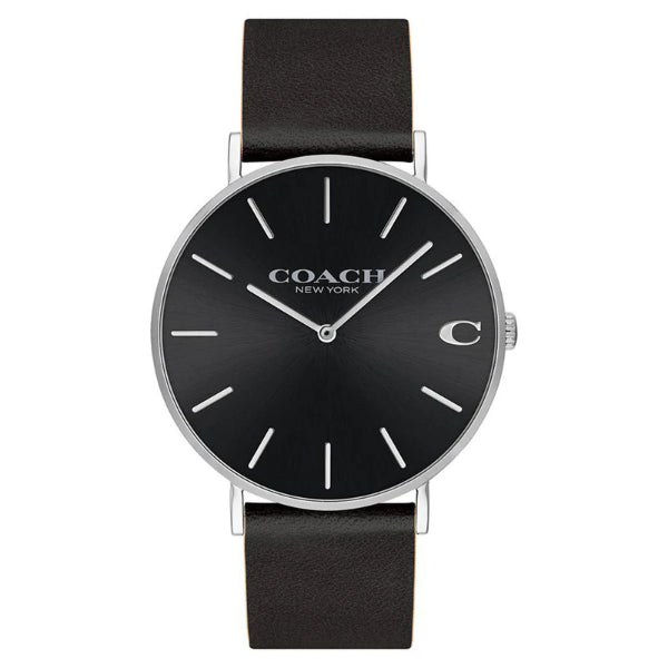 Coach Charles Black Leather Strap Black Dial Quartz Watch for Gents - 14602149