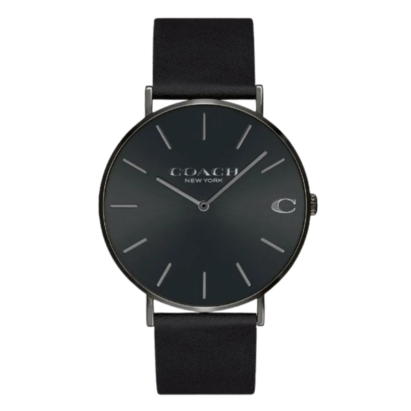 Coach Charles Black Leather Strap Black Dial Quartz Watch for Gents - 14602434