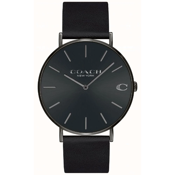 Coach Charles Black Leather Strap Black Dial Quartz Watch for Gents - 14602434