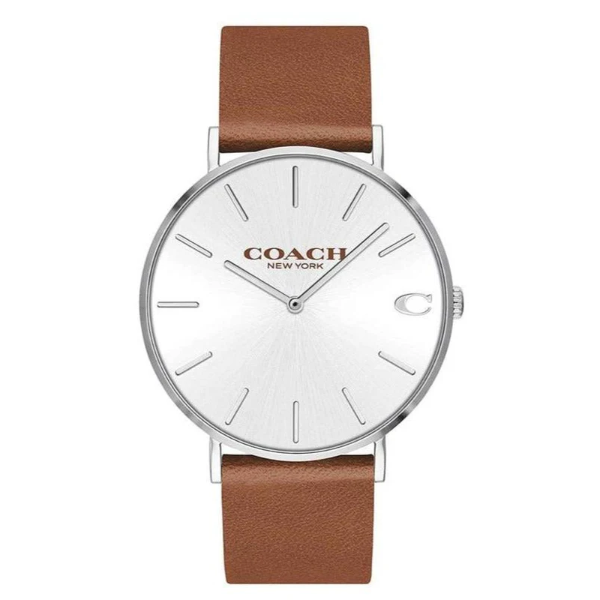 Coach Charles Brown Leather Strap Silver Dial Quartz Watch for Gents - 14602152