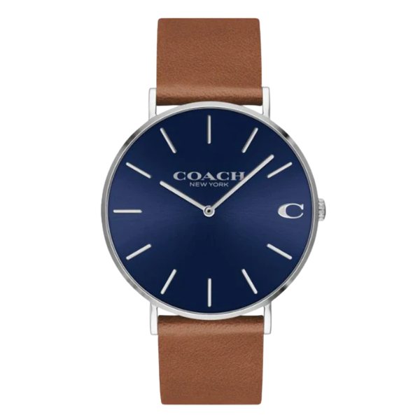 Coach Charles Brown Leather Strap Blue Dial Quartz Watch for Gents - 14602151
