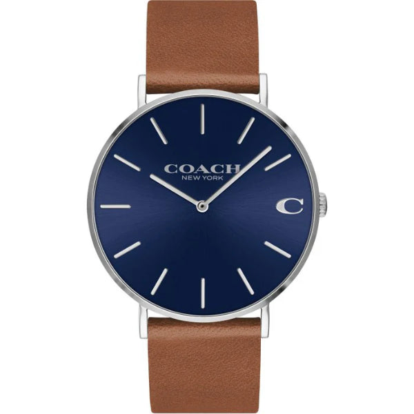 Coach Charles Brown Leather Strap Blue Dial Quartz Watch for Gents - 14602151