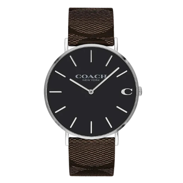 Coach Charles Brown Leather Strap Black Dial Quartz Watch for Gents - 14602156