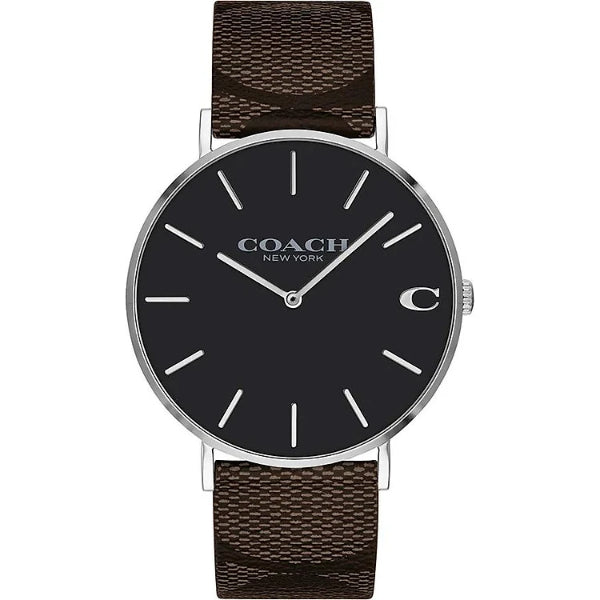 Coach Charles Brown Leather Strap Black Dial Quartz Watch for Gents - 14602156