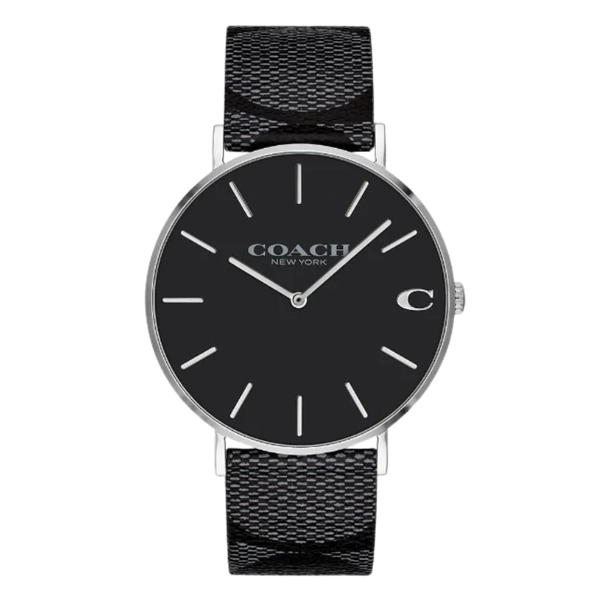 Coach Charles Black Leather Strap Black Dial Quartz Watch for Gents - 14602157