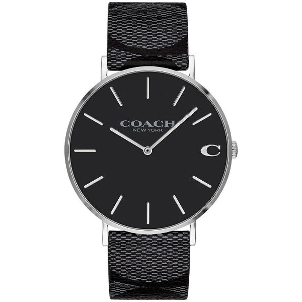 Coach Charles Black Leather Strap Black Dial Quartz Watch for Gents - 14602157