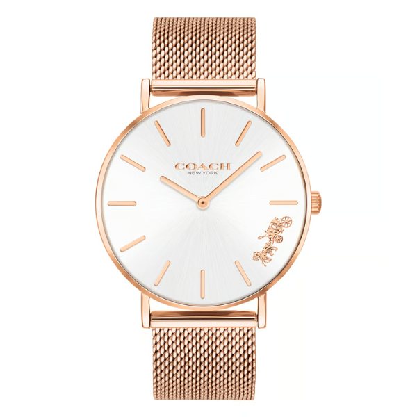 Coach Perry Rose Gold Mesh Bracelet Silver Dial Quartz Watch for Ladies - 14503126